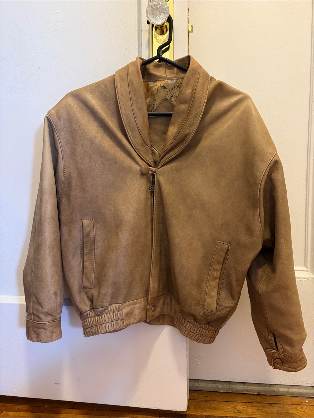 Women’s Leather Jacket - Tan Soft Leather, Map Lining, Vintage Style (Gently Use